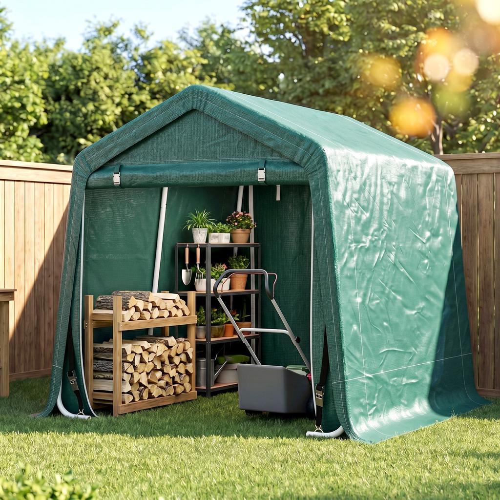 8 x 6.5 ft Outdoor Garden Storage Shed, Waterproof Bike Tent with Double Roll-up Zipper Door for Garden Tools, Green