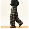 Men Women Winter Warm Fleece Lined Plaid Casual Pants Elastic Waist Drawstring Straight Leg Wide Trousers