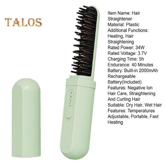 Perie portabilă pentru îndreptat părul fără fir, 3 temperaturi, reglabilă, încălzire rapidă, reîncărcabilă prin USB, ioni negativi, perie electrică pentru coafarea părului ondulat