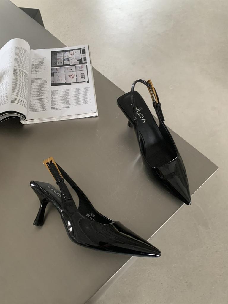 Nude High Heels Summer Women's Stiletto 2025 New Patent Leather Pointed Single Shoes with Empty Bag Head Sandals Women