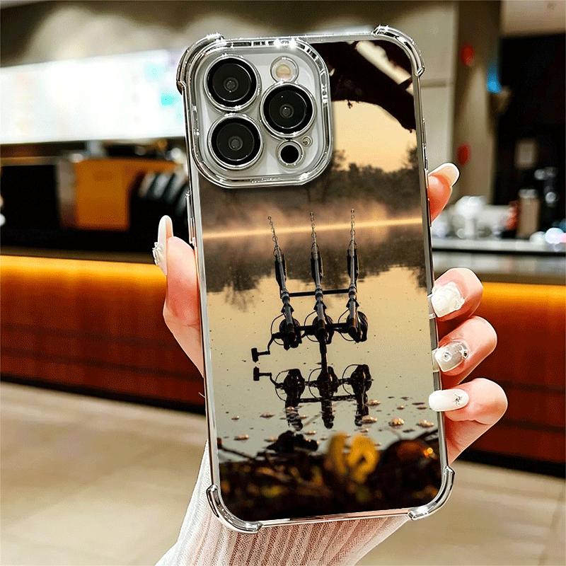 Carp Fish Fishing Rod Plating Phone Case For Iphone 16 17 Pro Max Air 16E 14 15 Plus 12 13 Mini Anti-Fall Airabag Cover