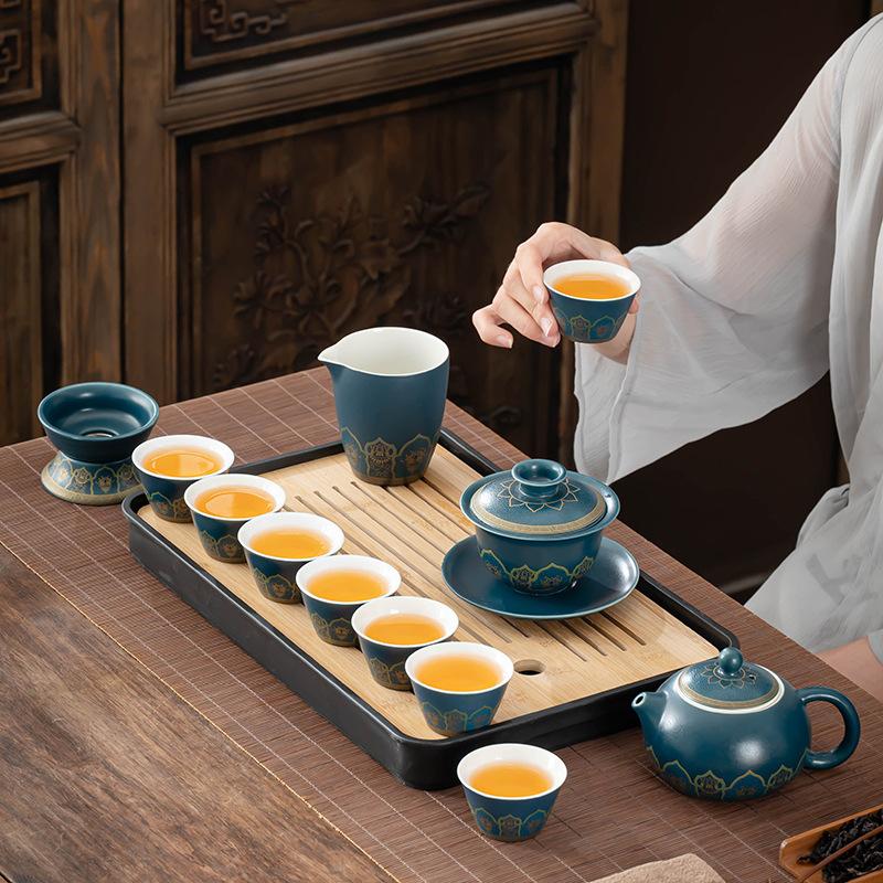 Lan Guyun complete set of household tea making office teapot simple cover bowl tea set