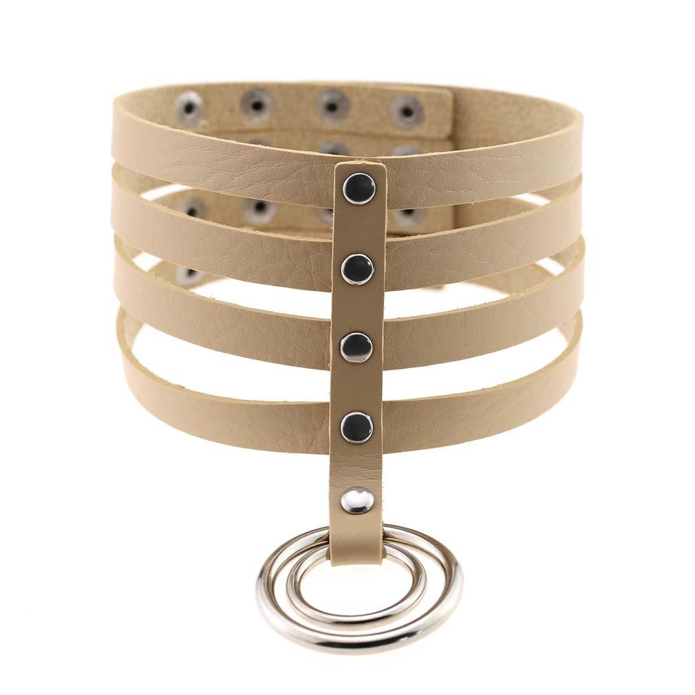 Four Row Rivet PU Leather Choker, Harajuku Punk Circular Ring Street Bar Necklace