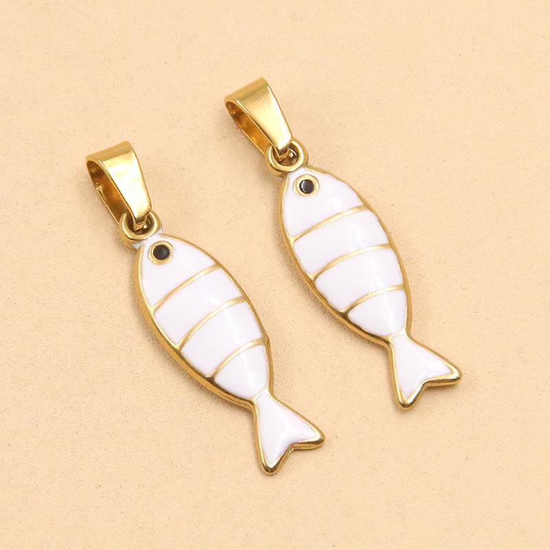 Breloque Poisson Crabe Rayé Or & Émail - Accessoires DIY pour Collier, Bracelet, Boucles d'Oreilles (2 Styles, Acier Inoxydable)