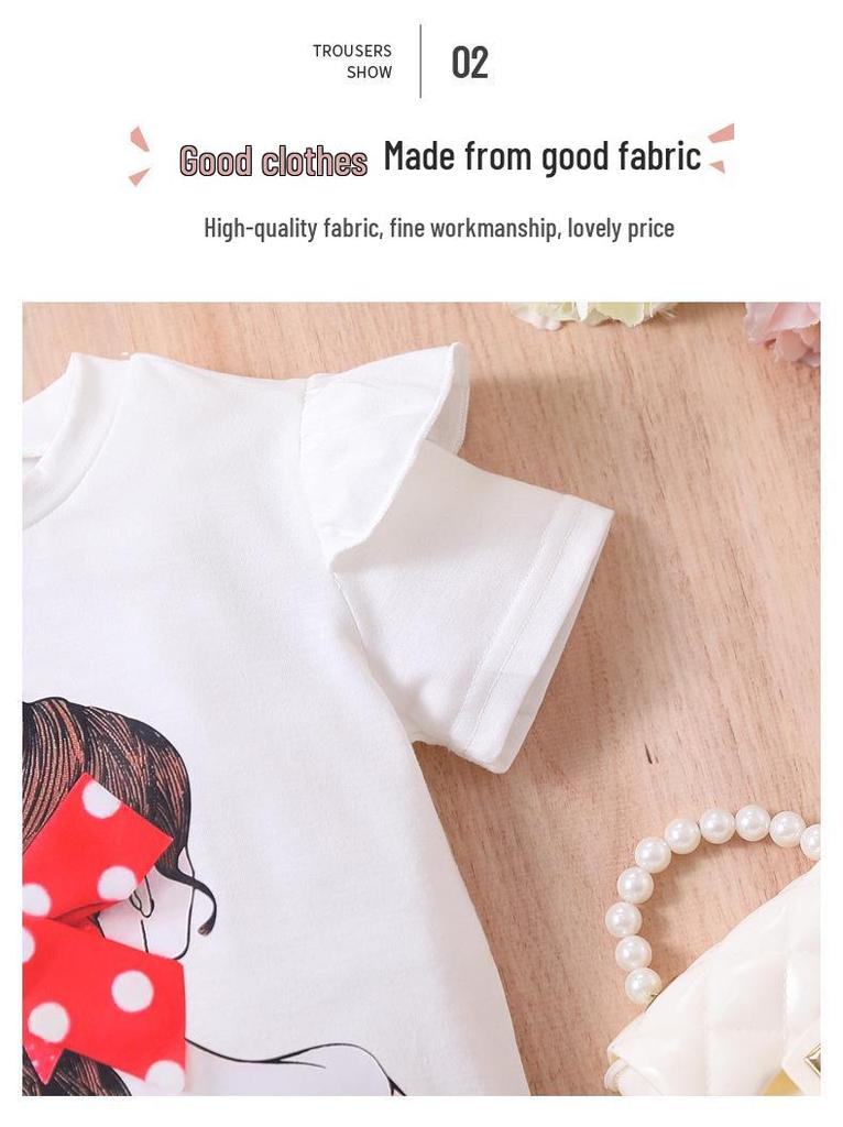 Girls' Summer Two-Piece Set: Short Sleeve Top & Shorts, Casual Sport Style, Lightweight and Printed for Kids and Babies.