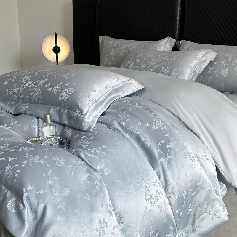 Set de lenjerie de pat de lux de vară Jacquard Tencel spălat și mătase Lyocell - Husă de plapumă mătăsoasă nude (3 bucăți)