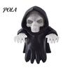Luminous Skull Display Ornament Computer Monitor Figurine, 3D Printed Decor, with Hooded Grim E-sports Desk Decor Reaper Design, Halloween Horror