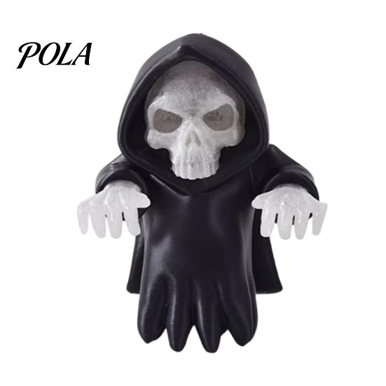 Luminous Skull Display Ornament Computer Monitor Figurine, 3D Printed Decor, with Hooded Grim E-sports Desk Decor Reaper Design, Halloween Horror