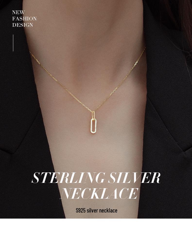 Banyan Tree S925 Silver Geometric Paperclip Necklace with Sparkling Diamond