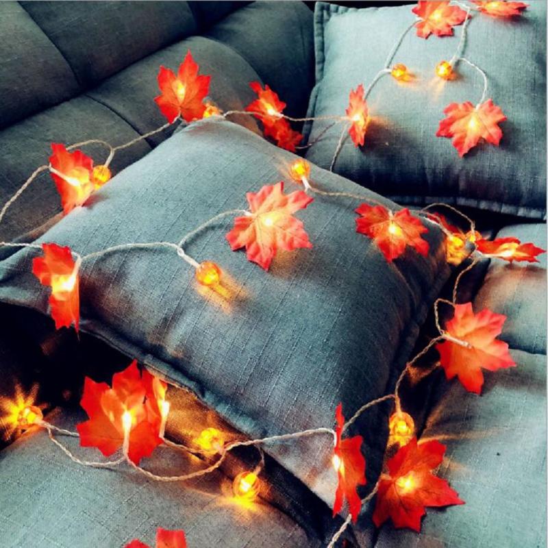 Led Solar String Lights Thanksgiving Halloween Maple Leaves Pumpkin Decorative Garland Lights For