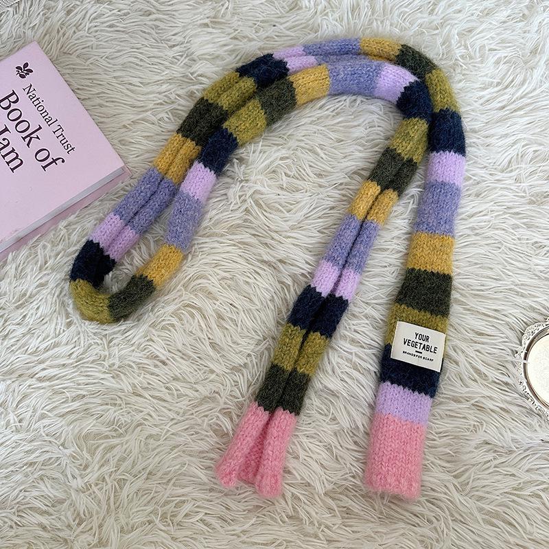 Luochi Knitwear Autumn/Winter Mohair Color Block Stripe Scarf - Unisex Y2K Sweet and Spicy Girl Style