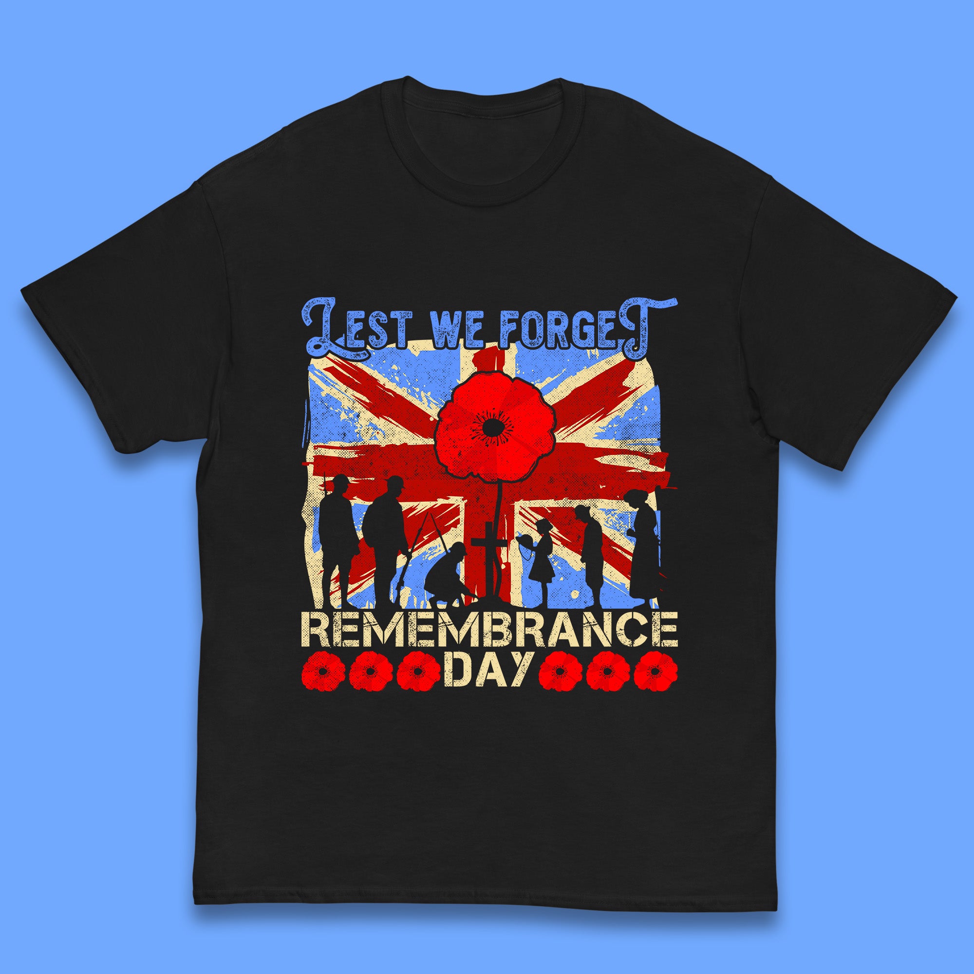 Lest We Forget British Armed Forces Union Jack Remembrance Day Poppy Uk Flag Royal Army Soldier Patriotic Kids T Shirt 110