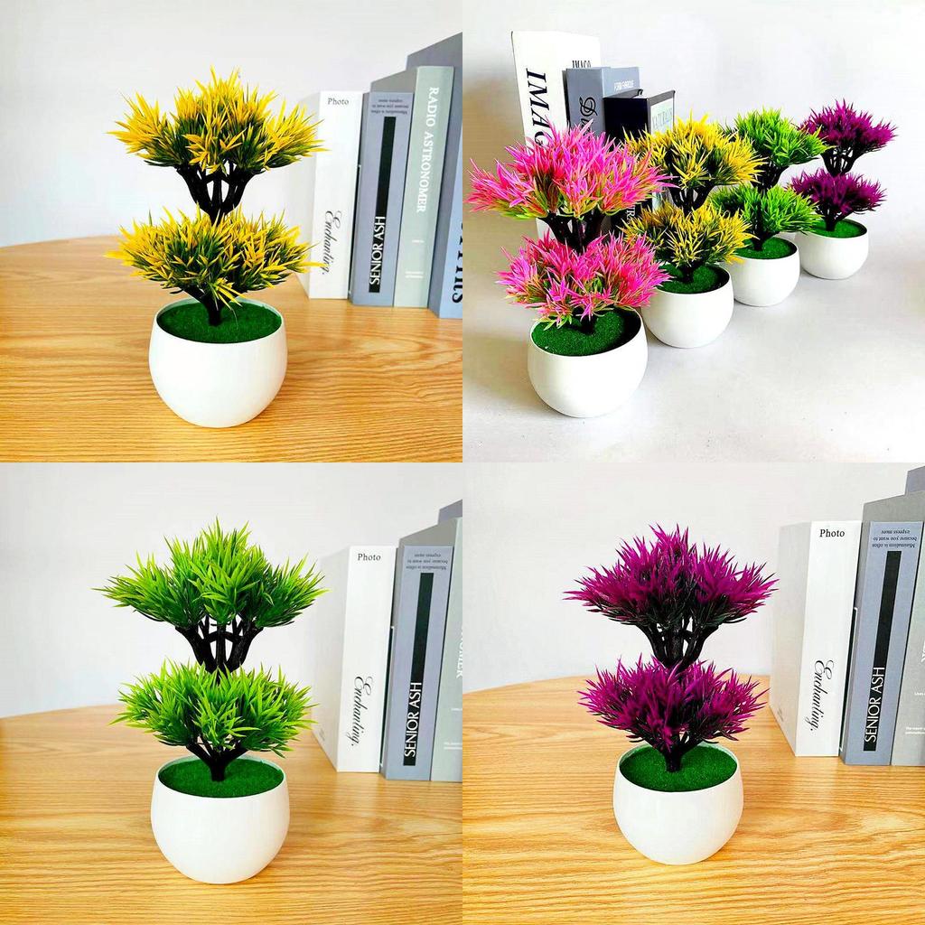 Plastic Artificial Green Plant With Double Layer Feathery Foliage For Home Decor And Office Display