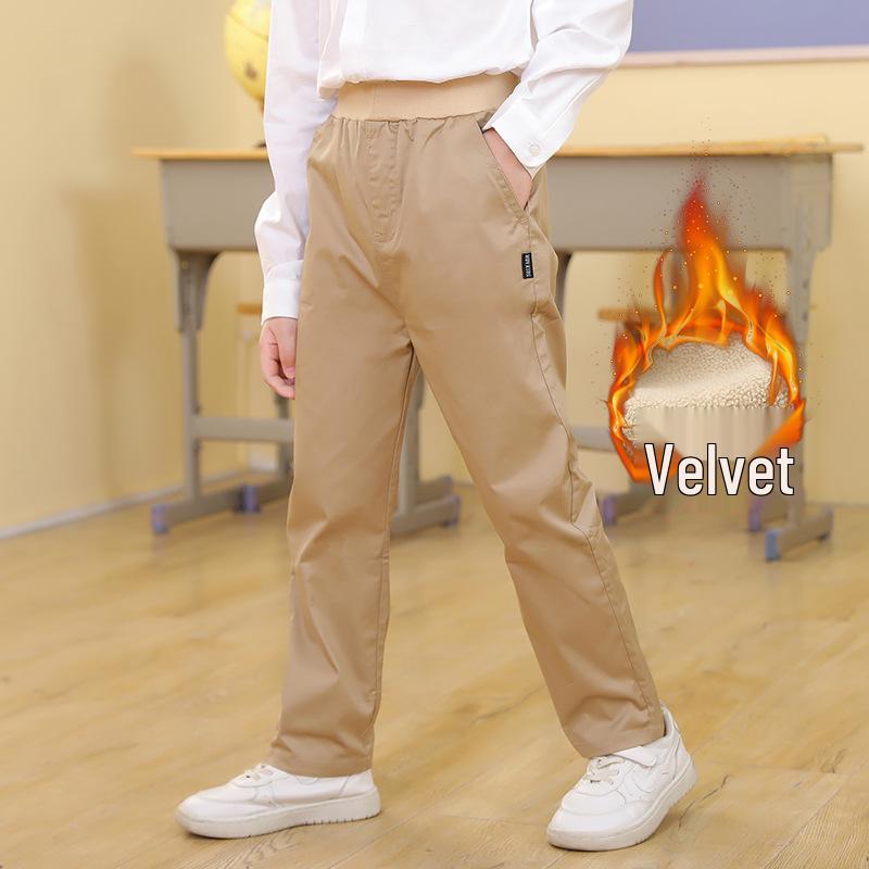 Khaki School Uniform Pants for Primary and Middle School: Boys' Spring/Autumn Cotton Casual Pants & Girls' Stretch Cotton Long Pants