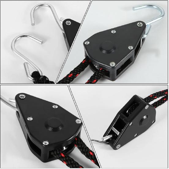 2 Pcs Kayak Rope Tie Downs, 3/8 Inch Canoe Bow and Stern Tie Downs Straps, Heavy Duty Adjustable Rope Clip Tie Down