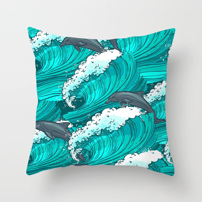 45x45cm Mediterranean Style Sea Animal Mermaid Digital Printed Peach Skin Pillowcase Home Sofa Cushion Cover
