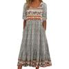 Summer Bohemian Printed Plus Size Women's Dress Fashion Round Neck Short Sleeve Casual Long Dresses Women Elegant A Line Vacation Beach Dress 26653