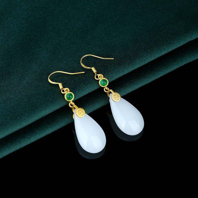Water Drop Earrings Original New Product Imitation Jade Female Simple Temperament National Style