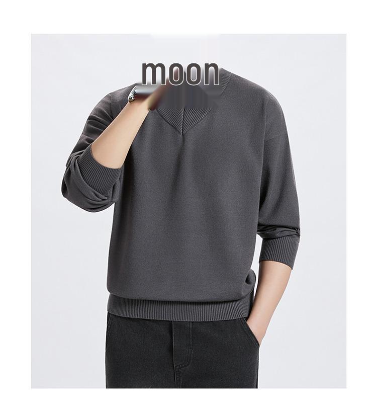 Unisex Solid Color V-Neck Knit Sweater - Trendy Korean Style, Versatile & Casual, Loose Long-Sleeve Top