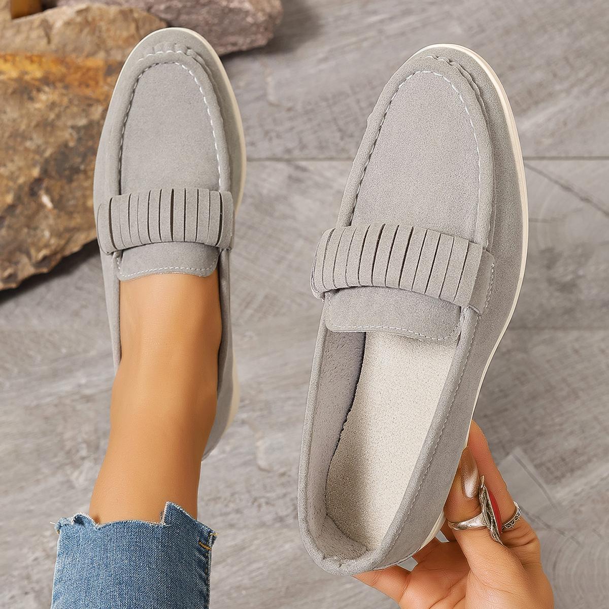 

Женские повседневные туфли на плоской подошве, классические модные туфли телесного цвета, роскошные удобные туфли-лоферы, высококачественные замшевые туфли для ходьбы 42 серый