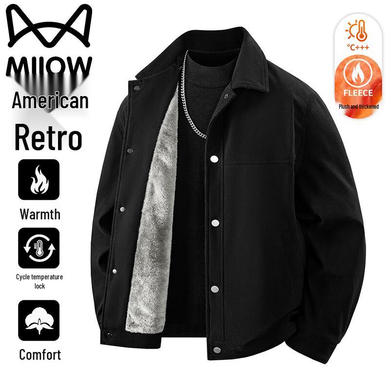 MIIOW Men's American Retro Plush Lined Warm Jacket