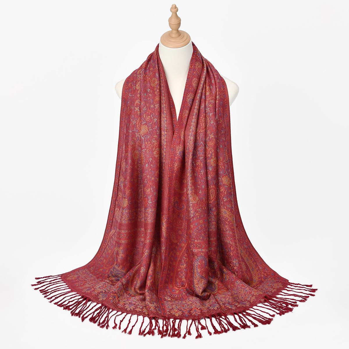 

Retro Women Jacquard Scarf Thick Tassel Soft Shawl Winter Warm Neck Wrap Pashmina Floral Muslim Hijab 170*70cm