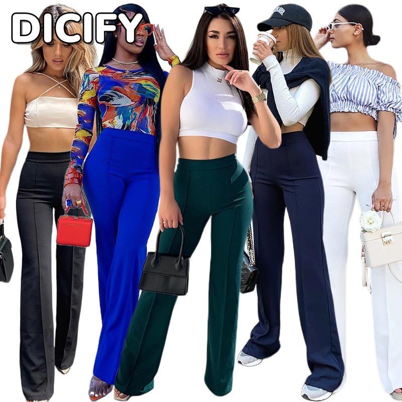 DICFY Women's Fashion Casual Solid Color Print Pants & Capris