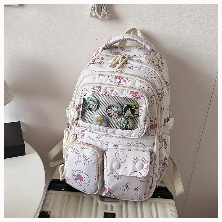 

Школьный рюкзак высокая ценность свежий Харадзюку большая вместимость дорожный с принтом на спине универсальный розовый