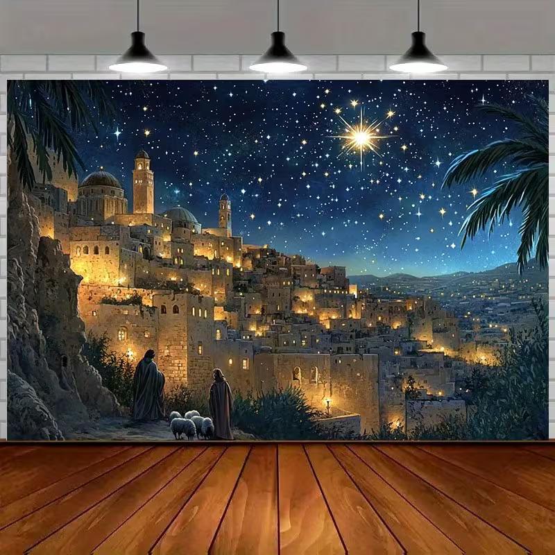 Geburtsszene Bethlehem Wandteppich, Weihnachtsnacht Hintergrundtuch, Religiöse Dekoration