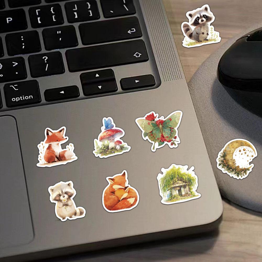 50 Fairy Tale Forest Adventure Stickers: Cartoon Animals, Mushrooms - Waterproof for DIY Phone Cases, Water Bottles, Notebooks