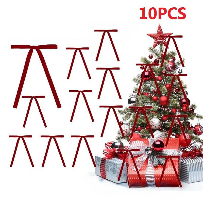 10 PCS Velvet Bows Christmas Tree Bow Velvet Ribbon Bow Vintage Wreath Decoration Xmas Gift Wrapping DIY Crafts