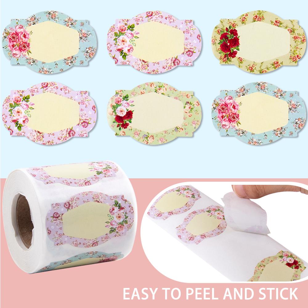 250pcs Vintage Floral Jar Label Stickers Roll Retro Flower Paper Decals Blank Gift Sticker Photo Album Journal Candy Bottle Tags