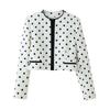 Womens Polka Dot Long Sleeve Round Neck Short Jacket Slim Fit Commute Style Casual Outerwear