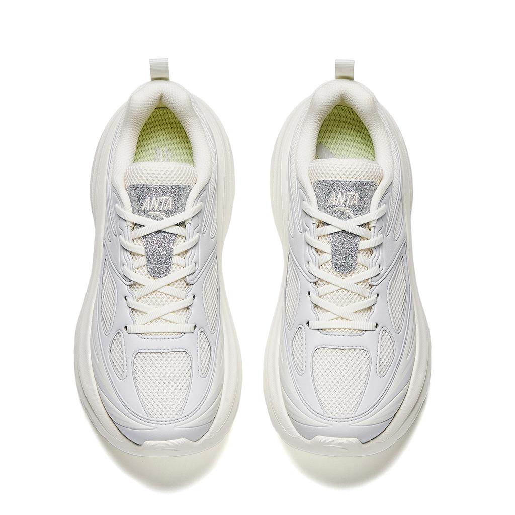 Anta Light Fabric Synthetic Leather Breathable Non-Slip Casual Fashion Trend Women Sneaker Ivory-White Sand-Gray 922545521-1