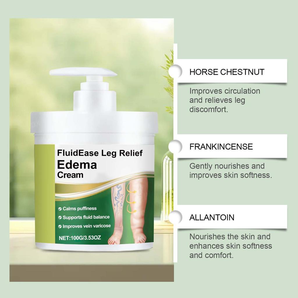 Fluidease Leg Edema Cream, Fluid Ease Leg Cream, Lymphatic Drainage Massage Cream,  Care Lymphatic Massage Cream, Edema Relief For Legs And Feet