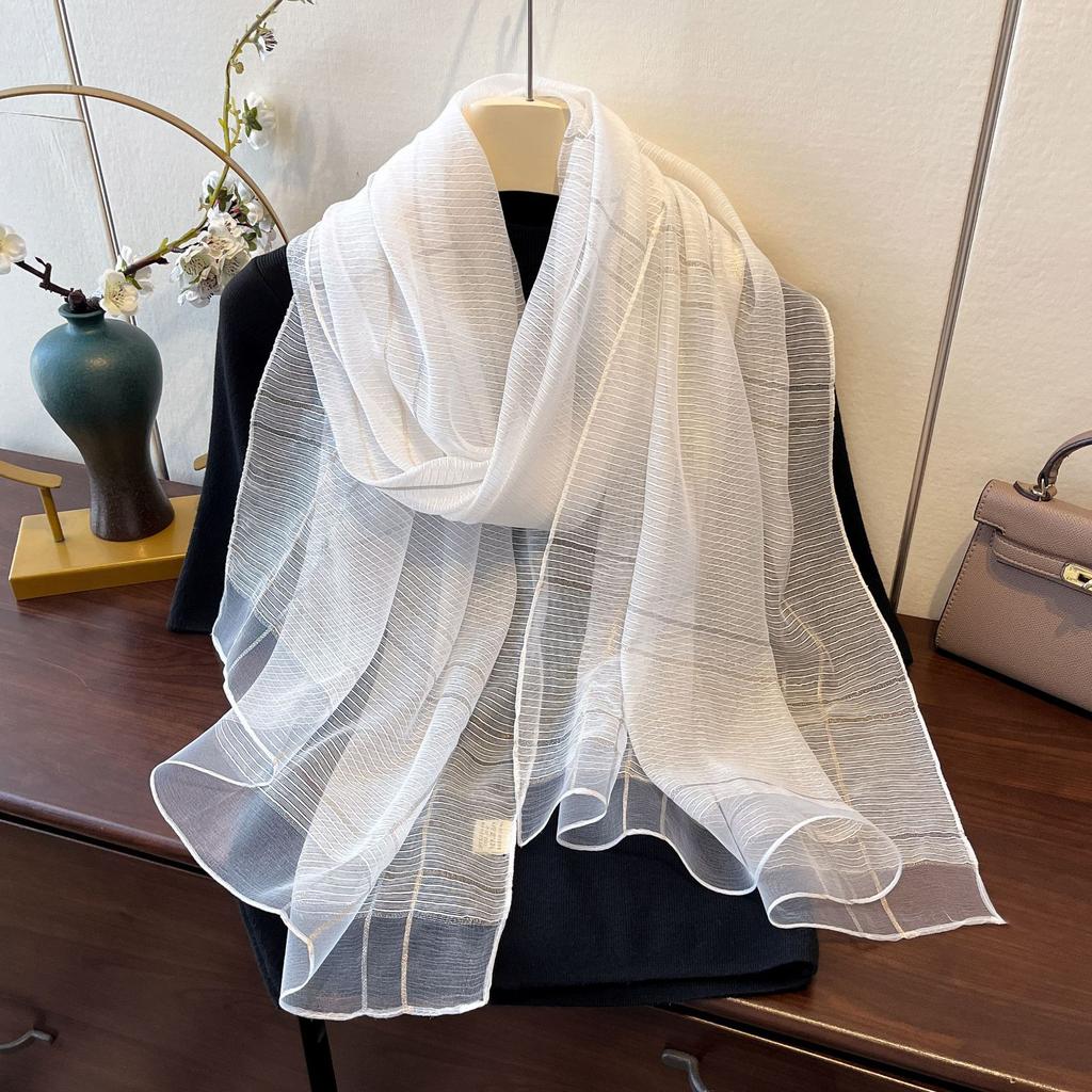 New Spring and Summer Fashion Style Gold and Silver Silk Long Shawl Dual-purpose Silk Scarf Warm Korean Silk Blended Scarf for Women