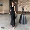 French Red Neck Halter Dress Women's Summer New Hip Wrap Slim Holiday Dress Dress Slim Dress Long Dress