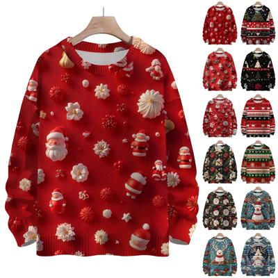 Weihnachts-Sweatshirts für Kinder, Jungen und Mädchen, Strickpullover, süßes Hemd, Herbst, Rundhalspullover