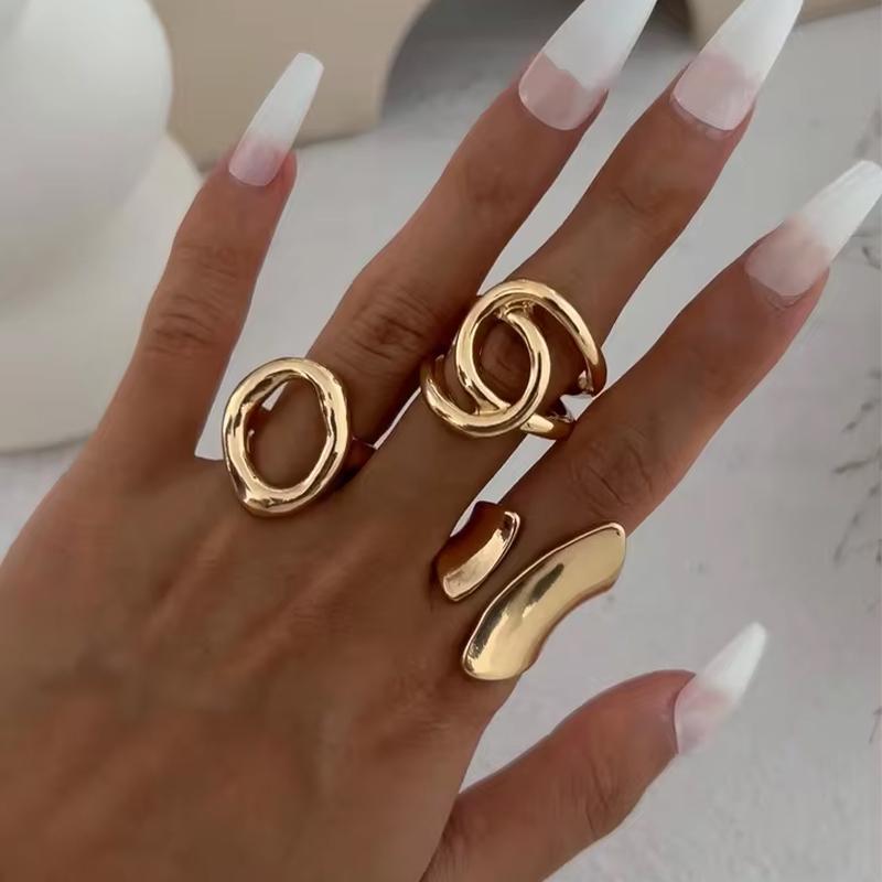 3 ks Punkové přehnané prsteny pro ženy Retro geometrické duté kulaté unikátní design Módní šperky dárky