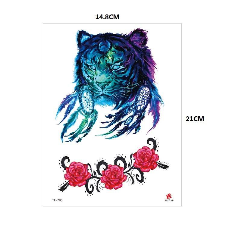 Vzor zvířete tygr vlk květina paže polovina paže vodní transfer vodotětná tetovací samolepka simulační tetování