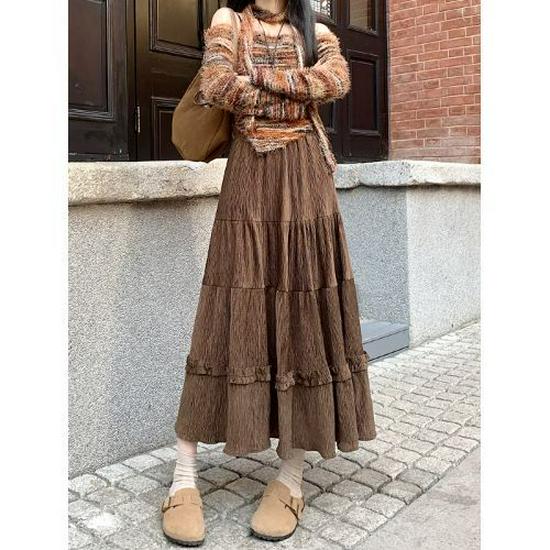 2025 High Waist Corduroy A-Line Mid-Length Skirt for Women - Autumn/Winter Collection