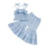 Citgeett Summer Kids Toddler Girl Outfits Set Sleeveless Strap Camisole Elastic Waistband Flare Pants Solid Color Outfits