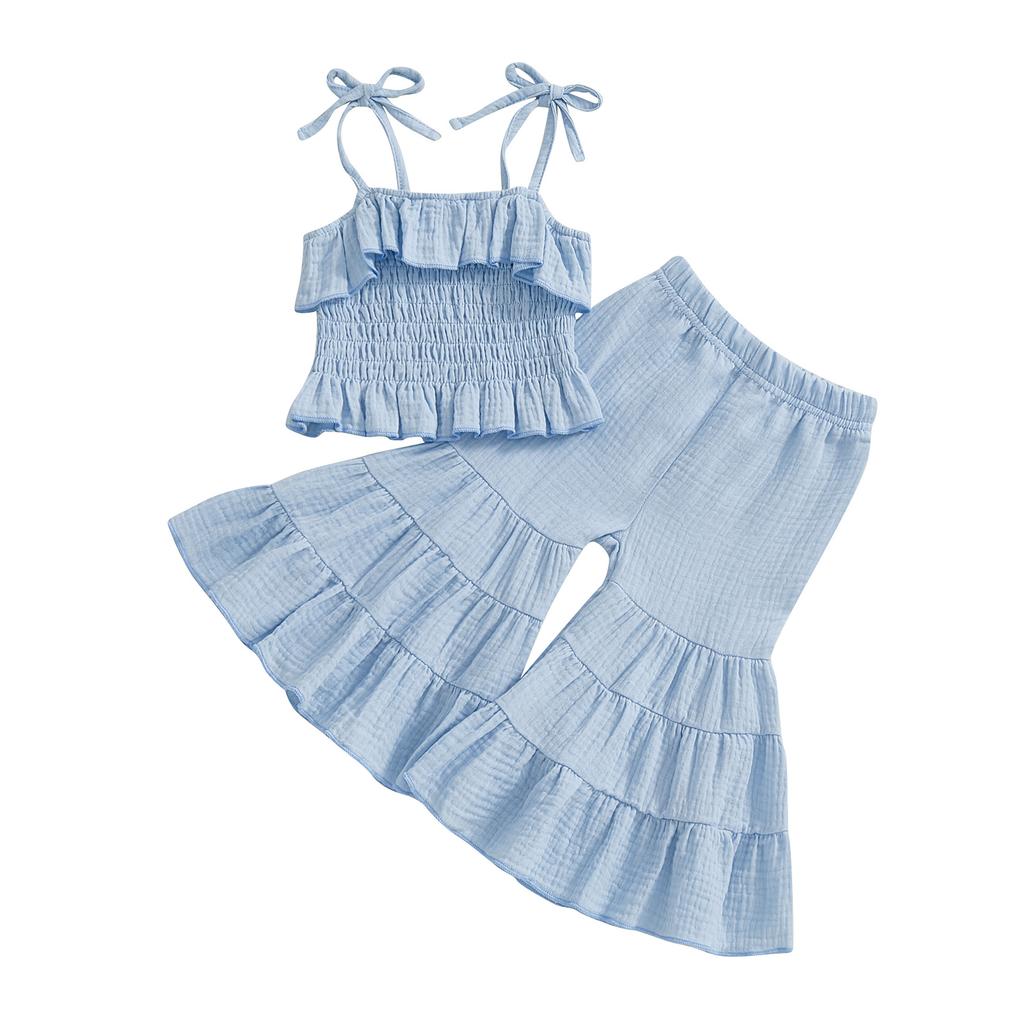 Citgeett Summer Kids Toddler Girl Outfits Set Sleeveless Strap Camisole Elastic Waistband Flare Pants Solid Color Outfits