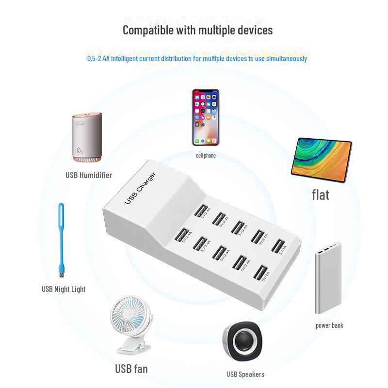 Chargeur USB Multi-Ports à Charge Rapide 50W pour Apple, Huawei, Samsung, Xiaomi, Vivo, Honor