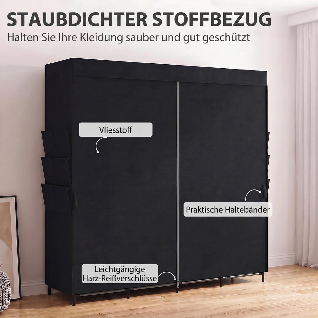 Fabric Wardrobe Dustproof Portable 5 Clothes Rods 170 X 45 X 167 Cm Black