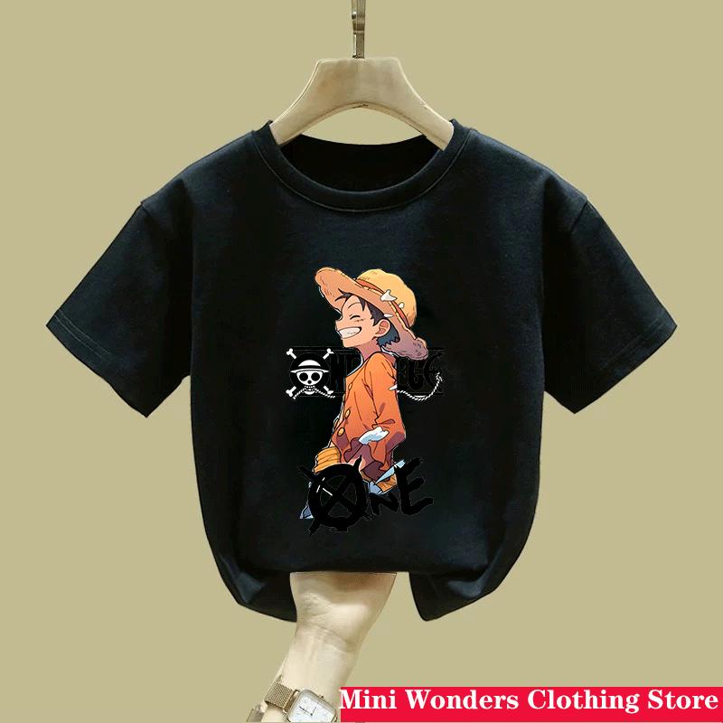 Koszulka z kreskówkowym anime One Pieces Luffy dla dzieci, chłopcy, pochłaniająca pot, oddychająca koszulka, letnie ubrania dla nastolatków