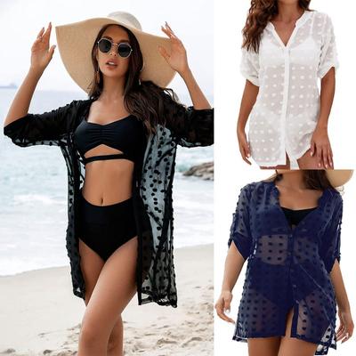 Damen Plus Size Neuer Bikini Clear Beach Sonnenschutz Shirt Kleid Kittel