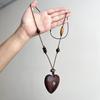 Handmade Ethnic Wooden Heart Pendant Necklace - Boho Beaded Long Chain
