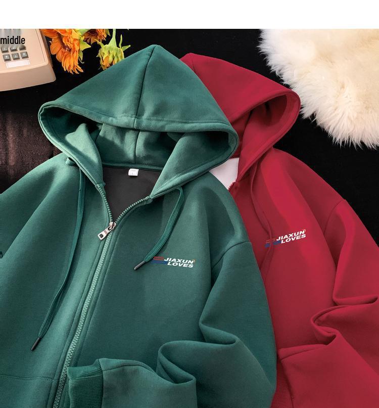 Unisex American Style Heavyweight Zip-Up Hoodie, Versatile Basic Cardigan for Spring & Autumn, 2024 Winter New Arrival.