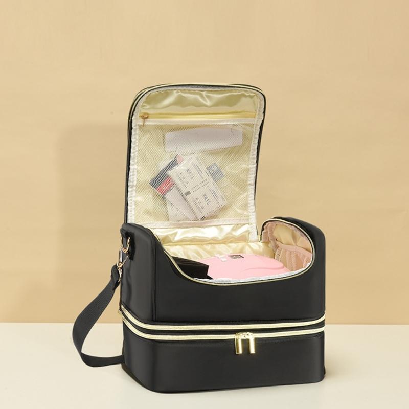 Portable Nail Varnish Organizers Bag Double Handles Adjustable Strap Waterproof Polyester Makeup Storage Case 30x22x25cm